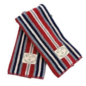 Ralph Lauren RL 67 Striped Cotton Hand Towels Nautical Made in USA Set of 2